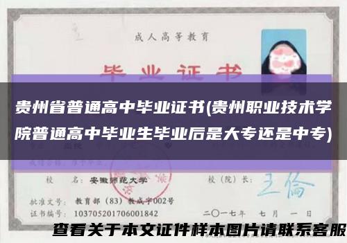 贵州省普通高中毕业证书(贵州职业技术学院普通高中毕业生毕业后是大专还是中专)缩略图