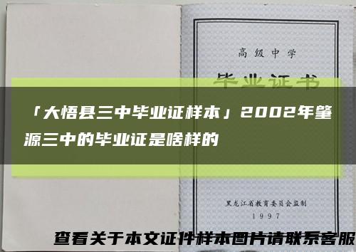 「大悟县三中毕业证样本」2002年肇源三中的毕业证是啥样的缩略图