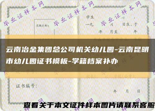 云南冶金集团总公司机关幼儿园-云南昆明市幼儿园证书模板-学籍档案补办缩略图