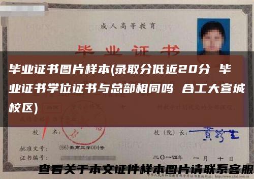 毕业证书图片样本(录取分低近20分 毕业证书学位证书与总部相同吗 合工大宣城校区)缩略图