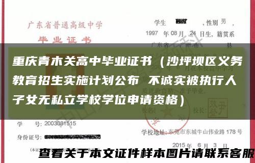 重庆青木关高中毕业证书（沙坪坝区义务教育招生实施计划公布 不诚实被执行人子女无私立学校学位申请资格）缩略图