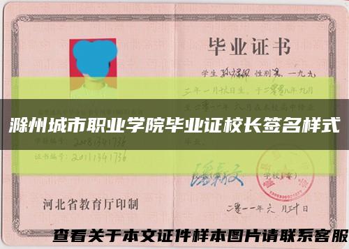 滁州城市职业学院毕业证校长签名样式缩略图