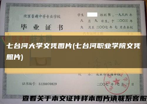七台河大学文凭图片(七台河职业学院文凭照片)缩略图