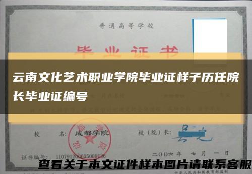 云南文化艺术职业学院毕业证样子历任院长毕业证编号缩略图
