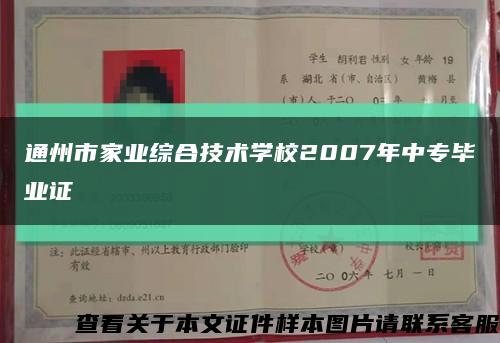通州市家业综合技术学校2007年中专毕业证缩略图