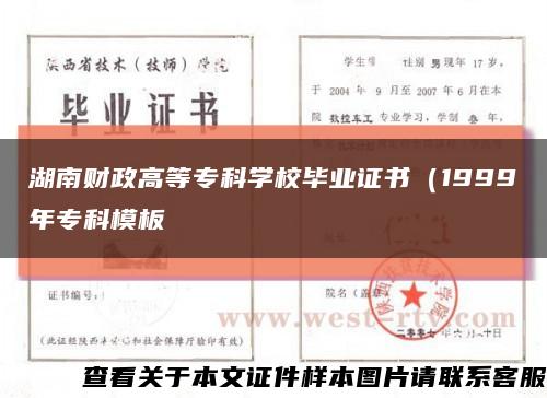 湖南财政高等专科学校毕业证书（1999年专科模板缩略图