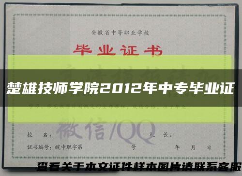 楚雄技师学院2012年中专毕业证缩略图