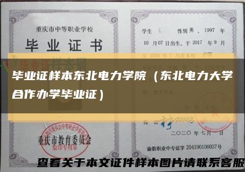 毕业证样本东北电力学院（东北电力大学合作办学毕业证）缩略图