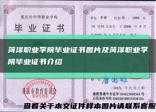 菏泽职业学院毕业证书图片及菏泽职业学院毕业证书介绍缩略图