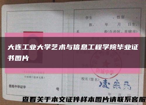 大连工业大学艺术与信息工程学院毕业证书图片缩略图
