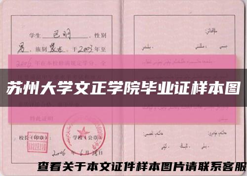 苏州大学文正学院毕业证样本图缩略图