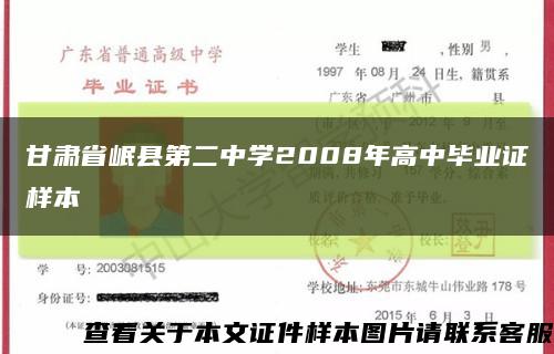 甘肃省岷县第二中学2008年高中毕业证样本缩略图