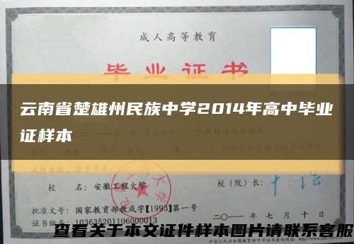 云南省楚雄州民族中学2014年高中毕业证样本缩略图