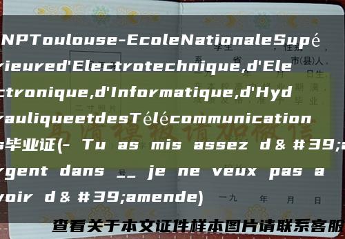 INPToulouse-EcoleNationaleSupérieured'Electrotechnique,d'Electronique,d'Informatique,d'HydrauliqueetdesTélécommunications毕业证(- Tu as mis assez d＆＃39;argent dans __ je ne veux pas avoir d＆＃39;amende)缩略图