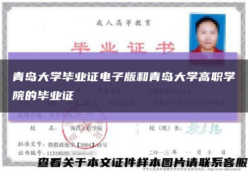 青岛大学毕业证电子版和青岛大学高职学院的毕业证缩略图