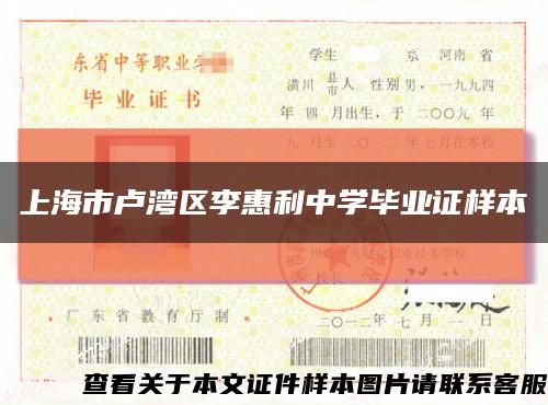 上海市卢湾区李惠利中学毕业证样本缩略图