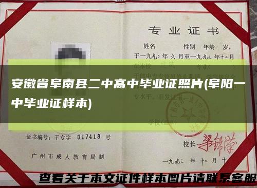 安徽省阜南县二中高中毕业证照片(阜阳一中毕业证样本)缩略图