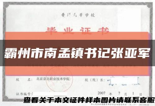 霸州市南孟镇书记张亚军缩略图