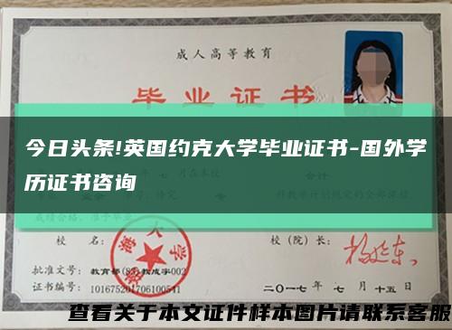 今日头条!英国约克大学毕业证书-国外学历证书咨询缩略图