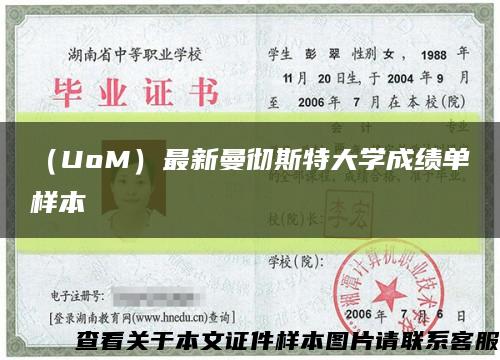 （UoM）最新曼彻斯特大学成绩单样本缩略图