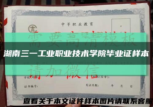 湖南三一工业职业技术学院毕业证样本缩略图