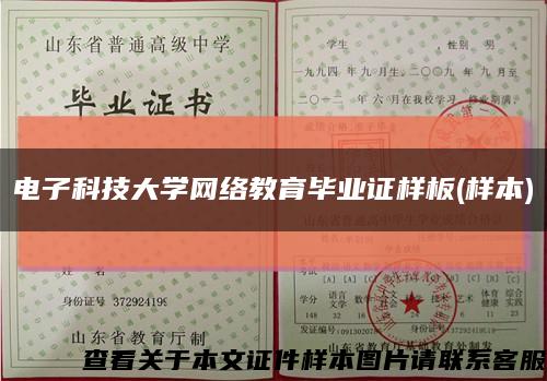 电子科技大学网络教育毕业证样板(样本)缩略图