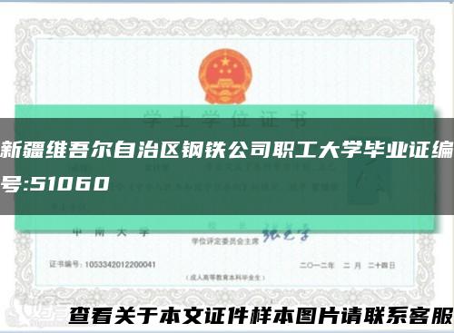 新疆维吾尔自治区钢铁公司职工大学毕业证编号:51060缩略图