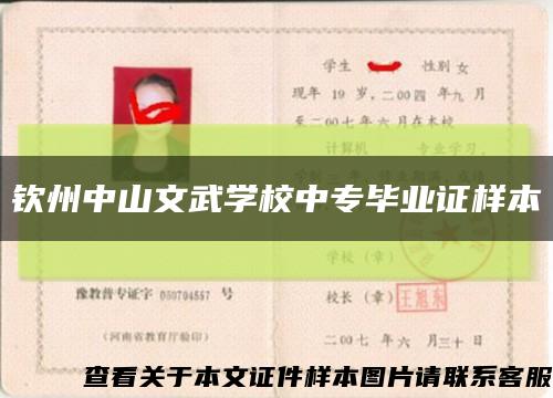 钦州中山文武学校中专毕业证样本缩略图