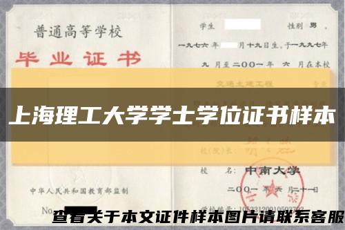 上海理工大学学士学位证书样本缩略图