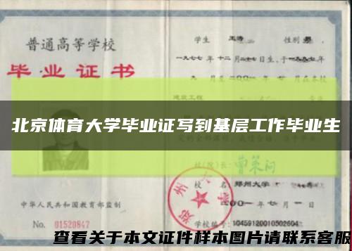 北京体育大学毕业证写到基层工作毕业生缩略图