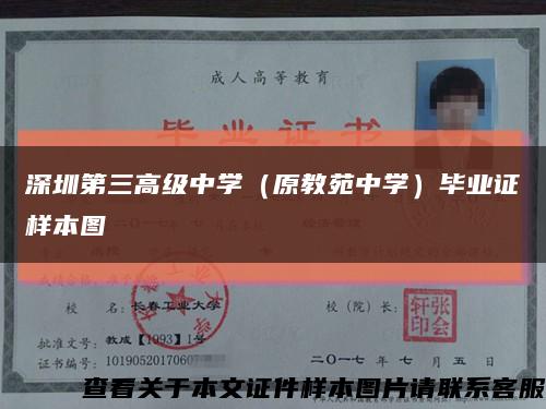 深圳第三高级中学（原教苑中学）毕业证样本图缩略图
