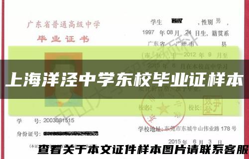 上海洋泾中学东校毕业证样本缩略图