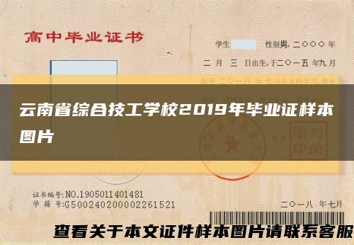 云南省综合技工学校2019年毕业证样本图片缩略图