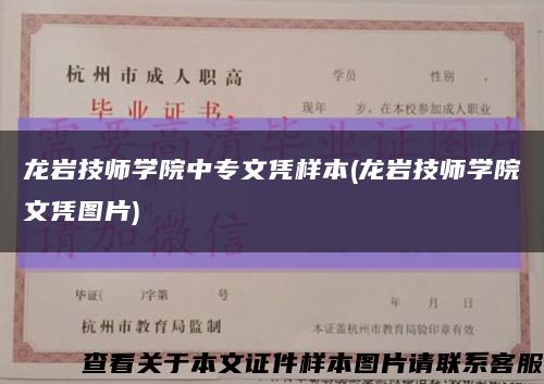 龙岩技师学院中专文凭样本(龙岩技师学院文凭图片)缩略图