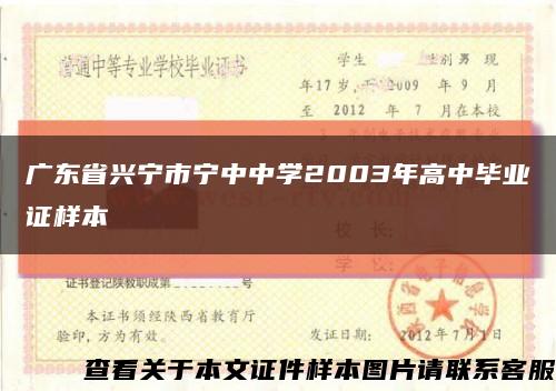 广东省兴宁市宁中中学2003年高中毕业证样本缩略图