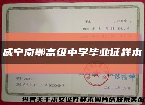 咸宁南鄂高级中学毕业证样本缩略图