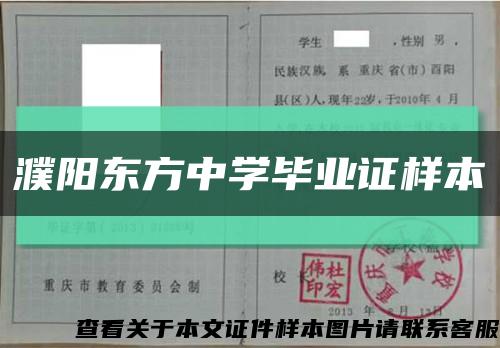 濮阳东方中学毕业证样本缩略图
