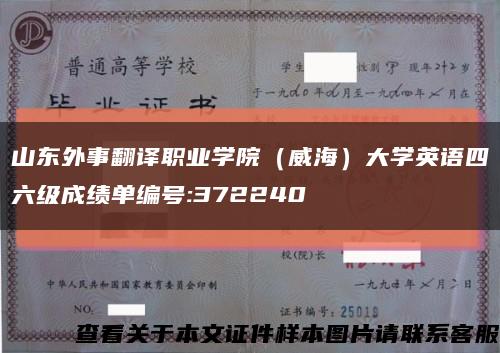 山东外事翻译职业学院（威海）大学英语四六级成绩单编号:372240缩略图