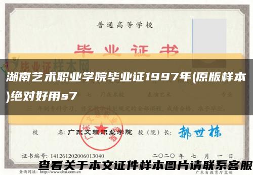 湖南艺术职业学院毕业证1997年(原版样本)绝对好用s7缩略图