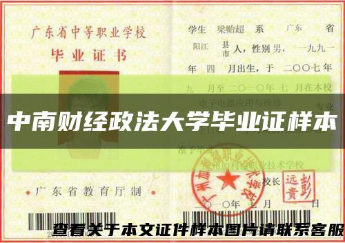 中南财经政法大学毕业证样本缩略图
