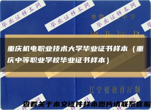 重庆机电职业技术大学毕业证书样本（重庆中等职业学校毕业证书样本）缩略图