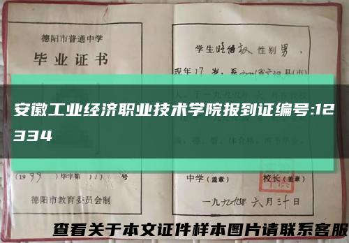 安徽工业经济职业技术学院报到证编号:12334缩略图