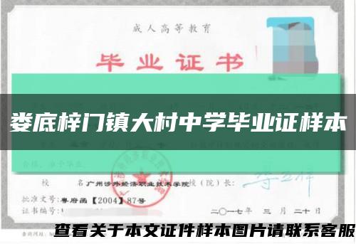 娄底梓门镇大村中学毕业证样本缩略图