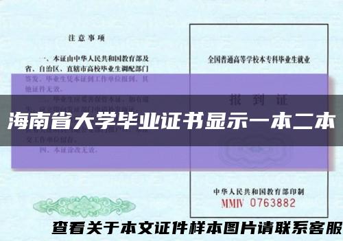 海南省大学毕业证书显示一本二本缩略图