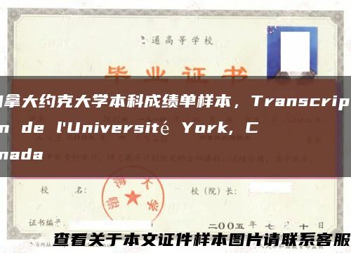 加拿大约克大学本科成绩单样本，Transcription de l'Université York, Canada缩略图