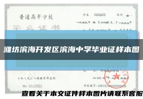 潍坊滨海开发区滨海中学毕业证样本图缩略图