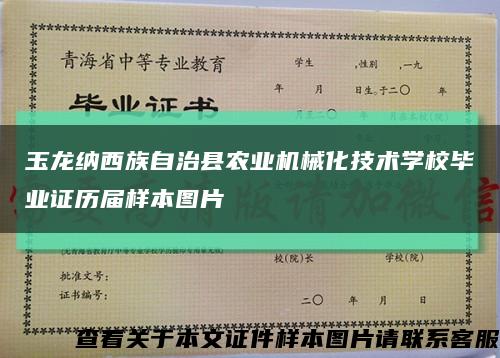 玉龙纳西族自治县农业机械化技术学校毕业证历届样本图片缩略图