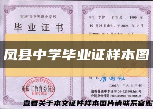 凤县中学毕业证样本图缩略图