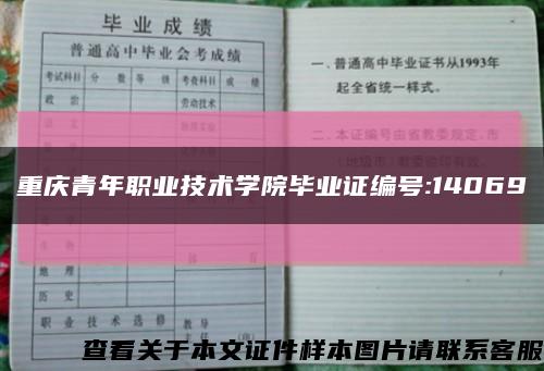 重庆青年职业技术学院毕业证编号:14069缩略图