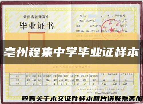 亳州程集中学毕业证样本缩略图